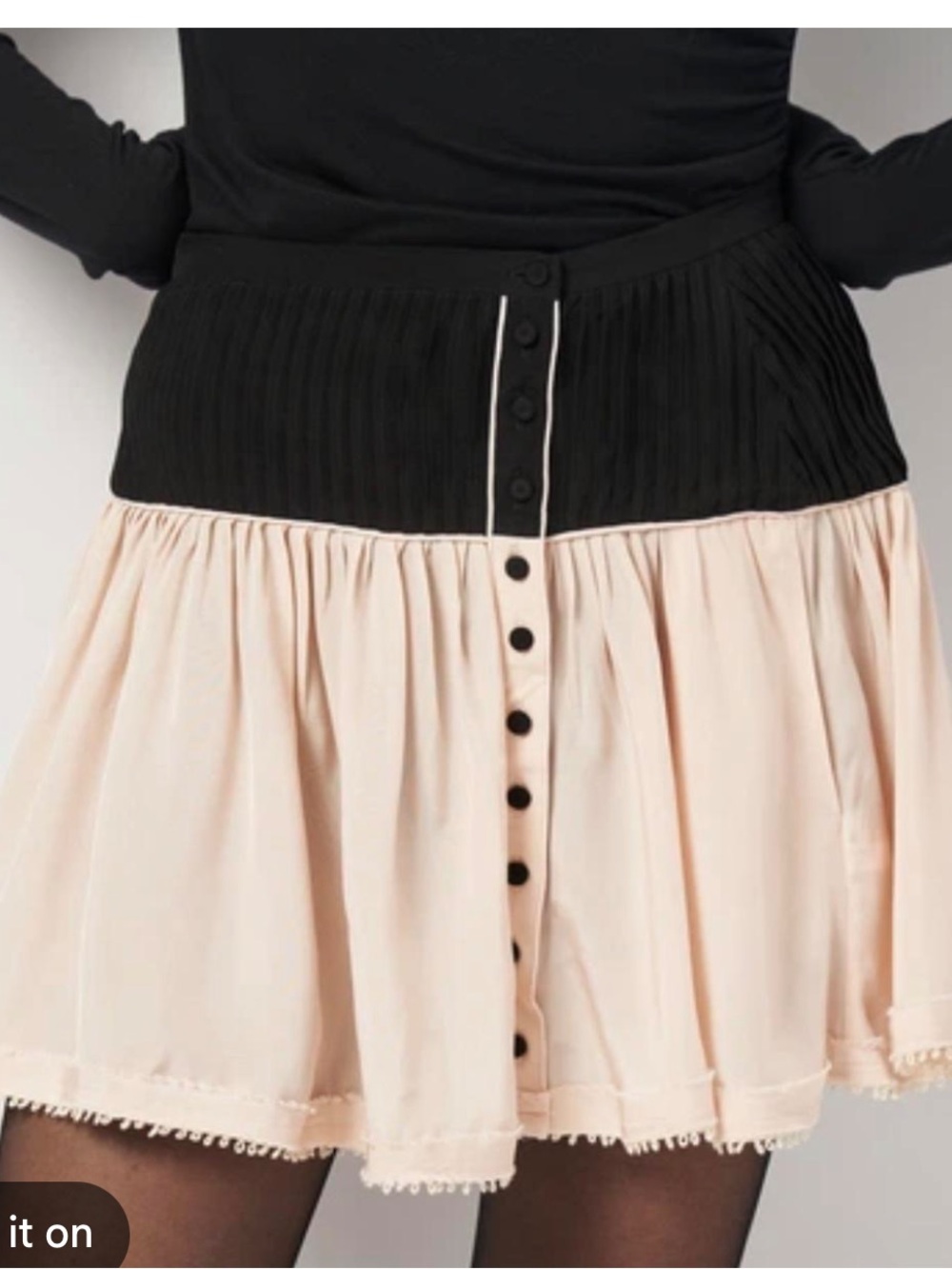 Zara Black and Blush Pink Button-Front Tiered Mini Skirt